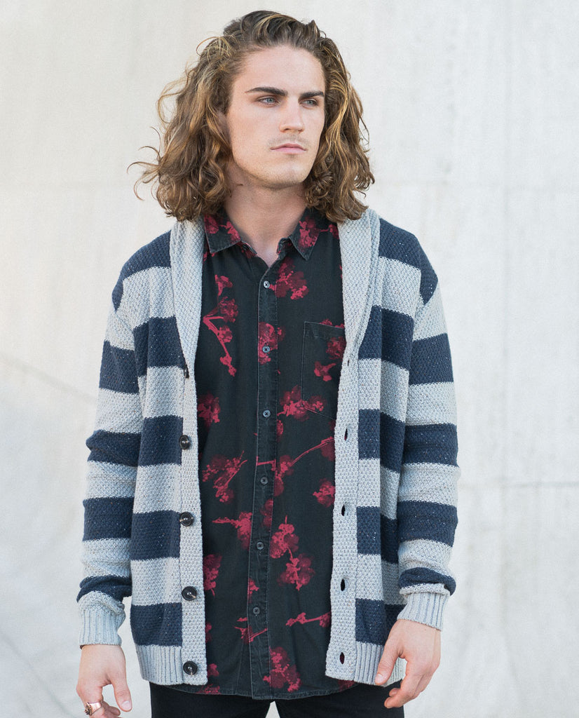 Astrneme Midnight Grey Elbow Patch Cardigan Astrneme Midnight Grey Elbow Patch Cardigan