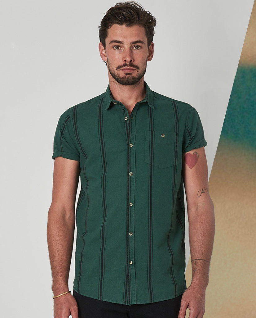 Rollas Men At Work Stripe Shirt Trade Green