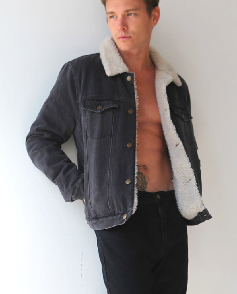 ROLLAS DENIM SHERPA JACKET STONED BLACK ROLLAS DENIM SHERPA JACKET STONED BLACK