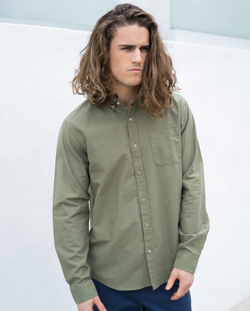 Tavik Uncle Long Sleeve Button Up Shirt Olive