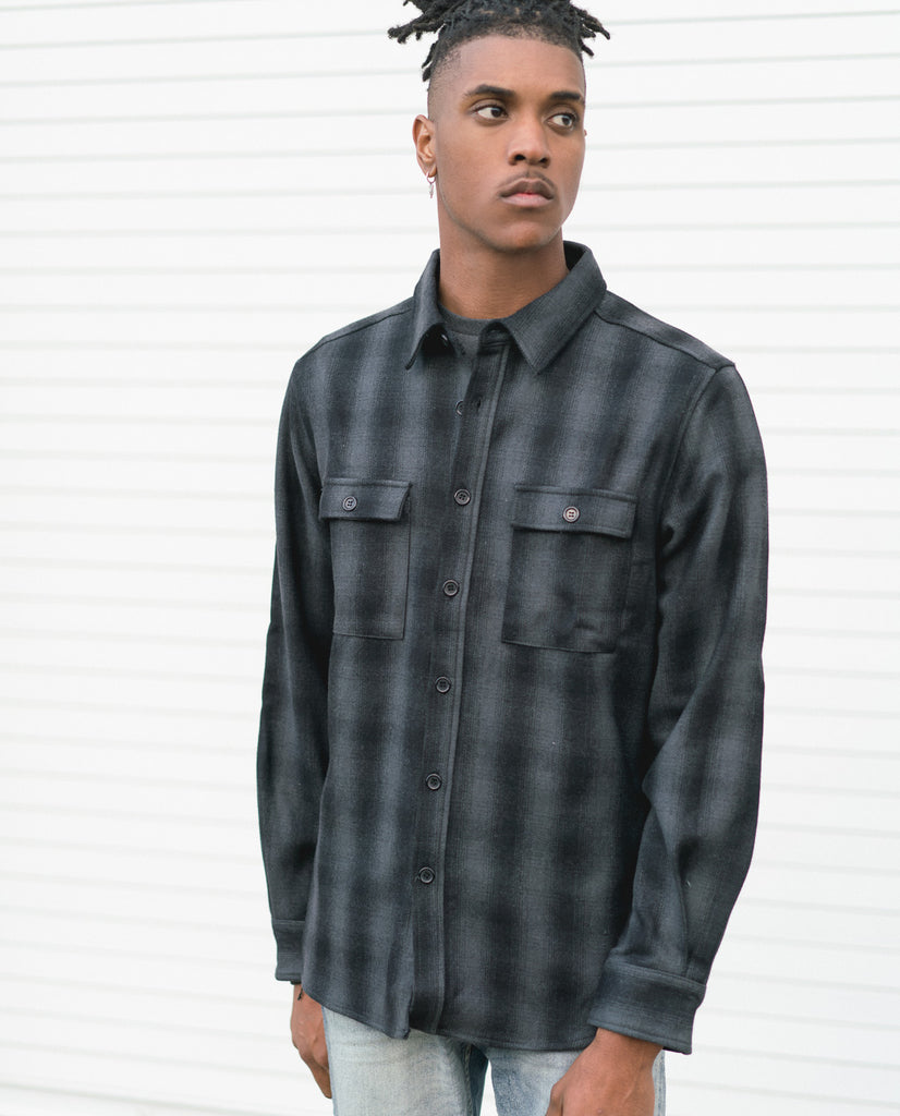 Wool Over-Shirt Black/Grey Plaid by Waters and Army Wool Over-Shirt Black/Grey Plaid by Waters and Army