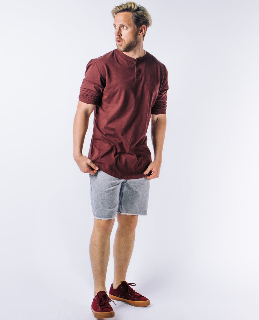 Ambig Oxblood Mid Sleeve Henley Ambig Oxblood Mid Sleeve Henley