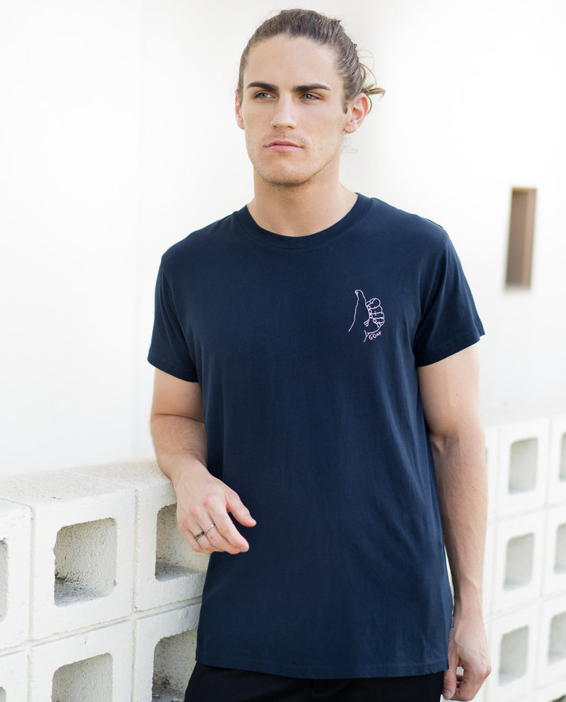 Rollas GDay Chain Stitch Tee in Navy