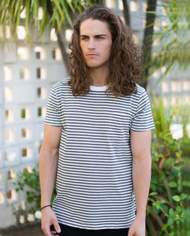 Rollas Old Mate Pocket Tee in White Stripe