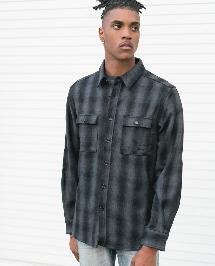 Wool Over-Shirt Black/Grey Plaid by Waters and Army